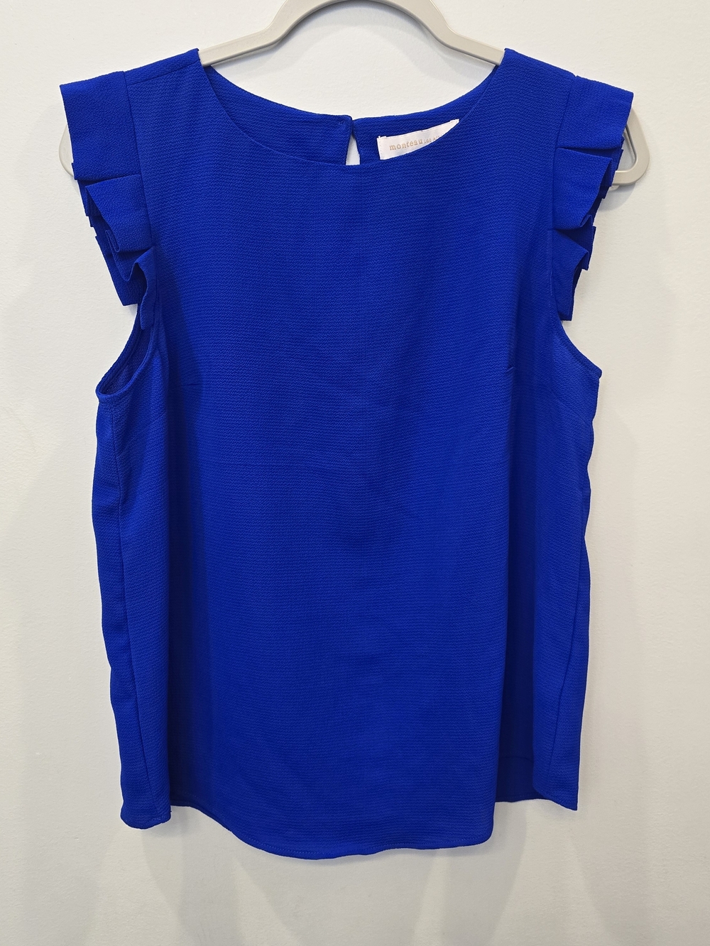 Sleeveless Ruffle Cap-Sleeve Shell in Cobalt Blue